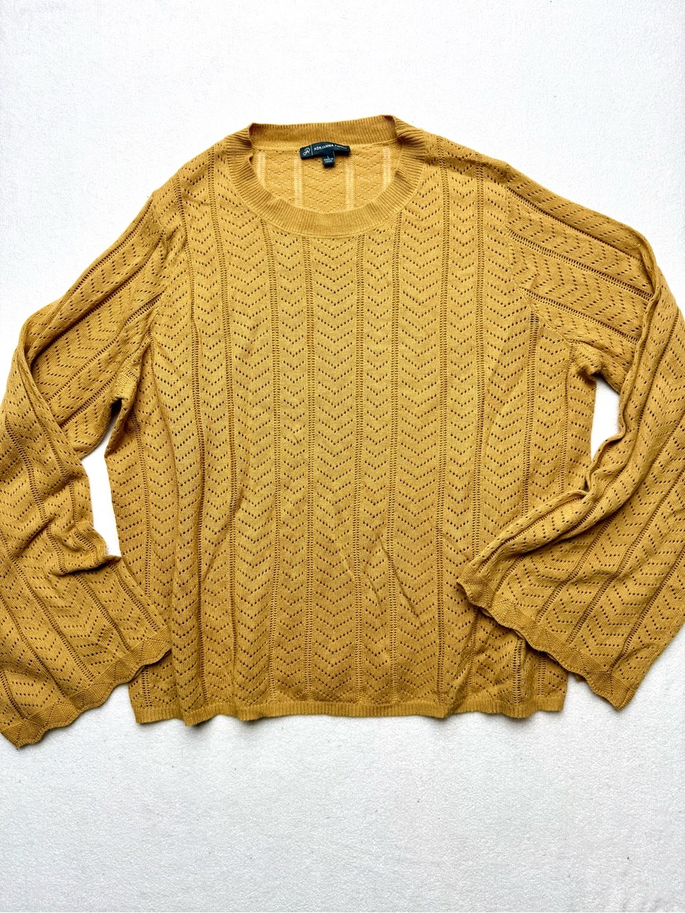 Adrianna Papell Mustard Pointelle Crewneck Sweater
